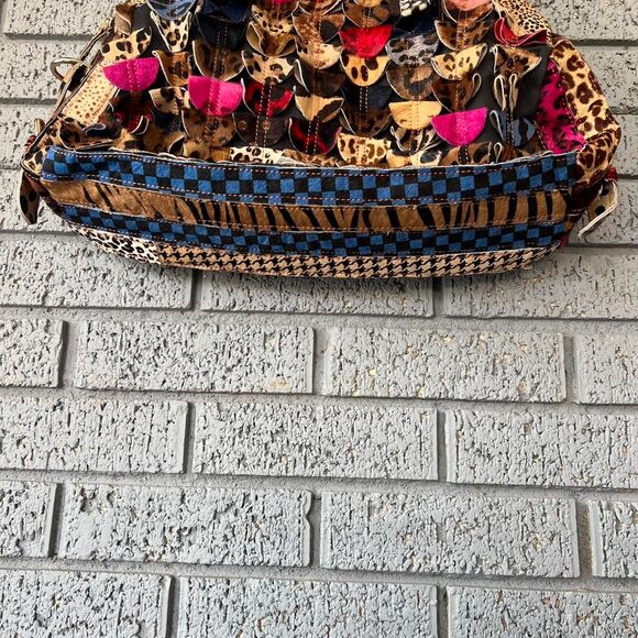 Y2K Treska Shoulder Bag Purse Leopard Cheetah Checkered Multi Print - Picture 7 of 7